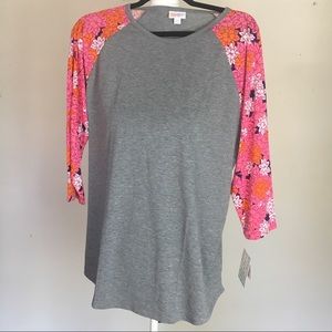 Lularoe Randy Baseball T - Orange/Pink Floral